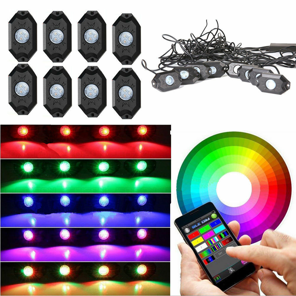 8PC RGB LED Rock Light Kit